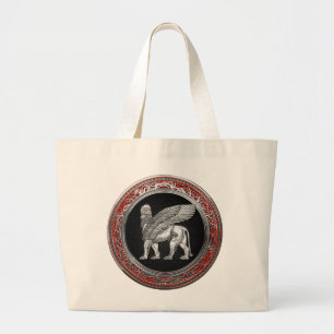 [600] Assyrische scharnieren - Silver Lamassu Grote Tote Bag