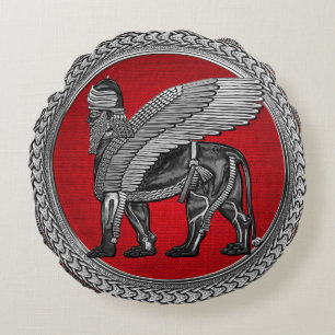 [600] Assyrische scharnierende lion: zilver en zwa Rond Kussen