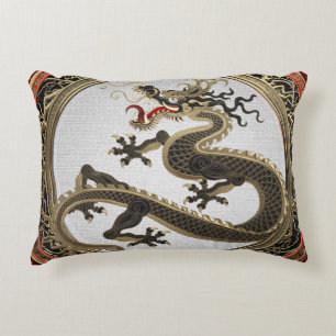 [600] Black and Gold Sacred Eastern Dragon Accent Kussen