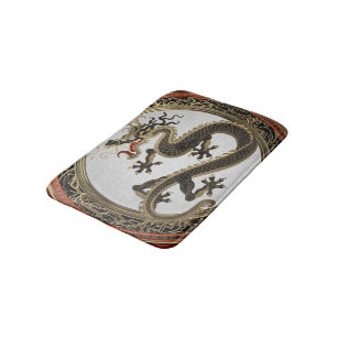[600] Black and Gold Sacred Eastern Dragon Badmat