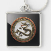 [600] Black and Gold Sacred Eastern Dragon Sleutelhanger (Voorkant)