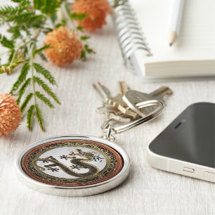 [600] Black and Gold Sacred Eastern Dragon Sleutelhanger