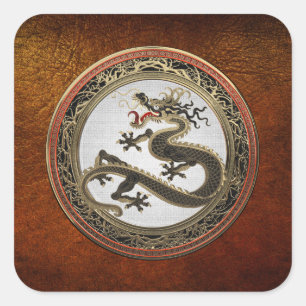 [600] Black and Gold Sacred Eastern Dragon Vierkante Sticker