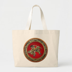 [600] Hokusai - Shoki Riding Shishi Lion Grote Tote Bag