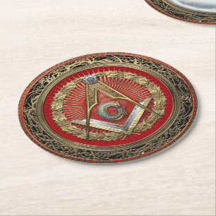 [600] Master Mason - Gold Square & Compass Ronde Kartonnen Onderzetter