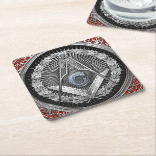 [600] Master Mason - Silver Square & Compass Vierkante Kartonnen Onderzetter