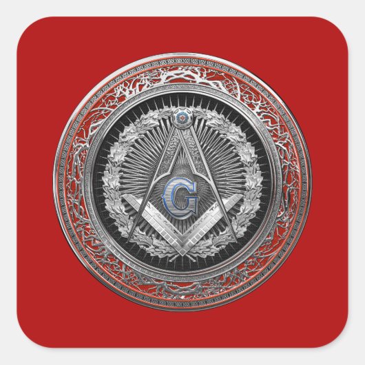 [600] Master Mason - Silver Square & Compass Vierkante Sticker (Voorkant)