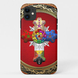 [600] Rosy Cross (Roos Croix) op Red & Gold iPhone 11 Hoesje