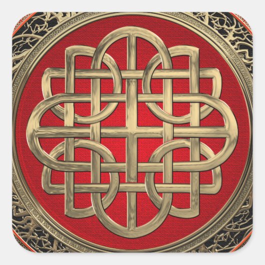 [600] Sacred Celtic Gold Knot Cross Vierkante Sticker (Voorkant)