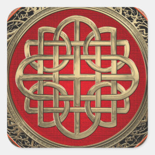 [600] Sacred Celtic Gold Knot Cross Vierkante Sticker