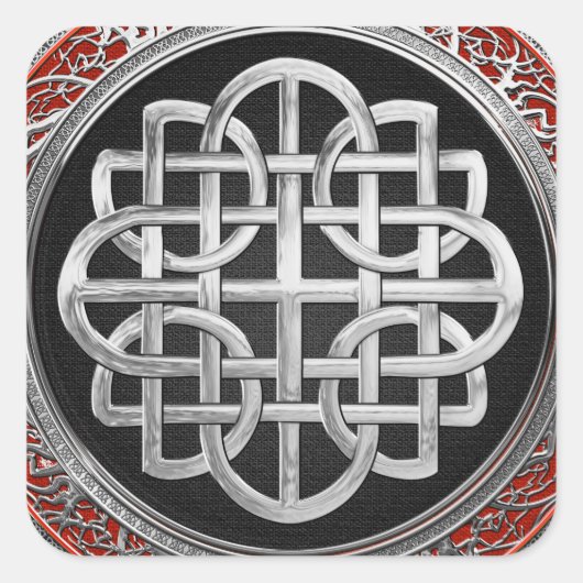 [600] Sacred Celtic Silver Knot Cross Vierkante Sticker (Voorkant)