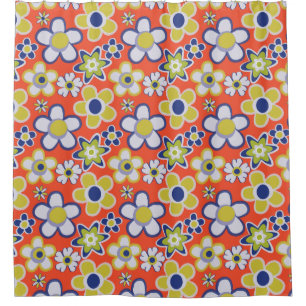60, 70's Retro Groovy Floral Douchegordijn