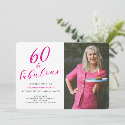 60 and Fabulous Sixtieth Birthday Script Photo Kaart (Staand voorkant)