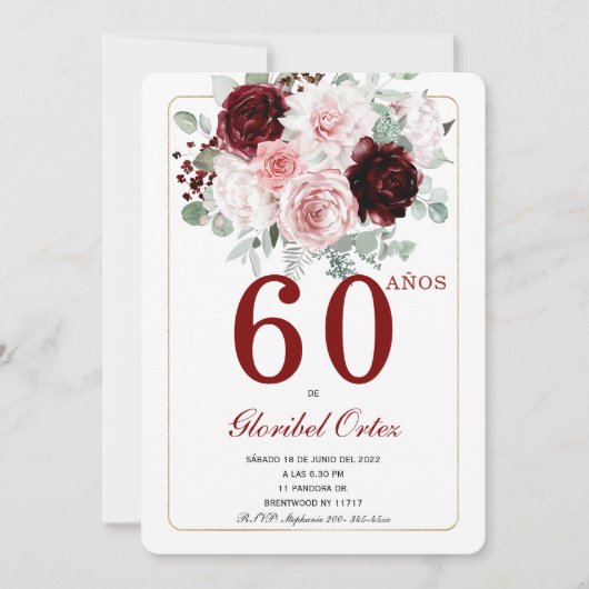 60 Ans Anniversaire Adulte Femme Invitation (Devant)