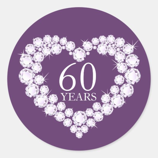 60 ans coeur diamant violet & blanc autocollant (Devant)