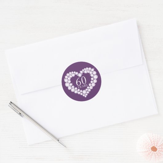 60 ans coeur diamant violet & blanc autocollant (Enveloppe)