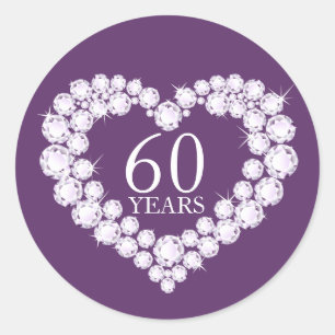 60 ans coeur diamant violet & blanc autocollant