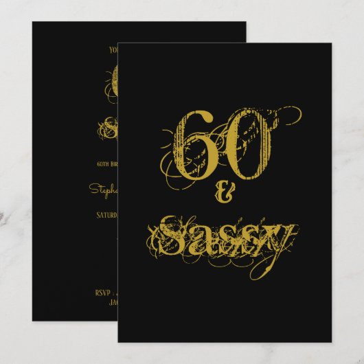 60 ans et Sassy 60e Invitation Anniversaire Noir e (Devant / Derrière)