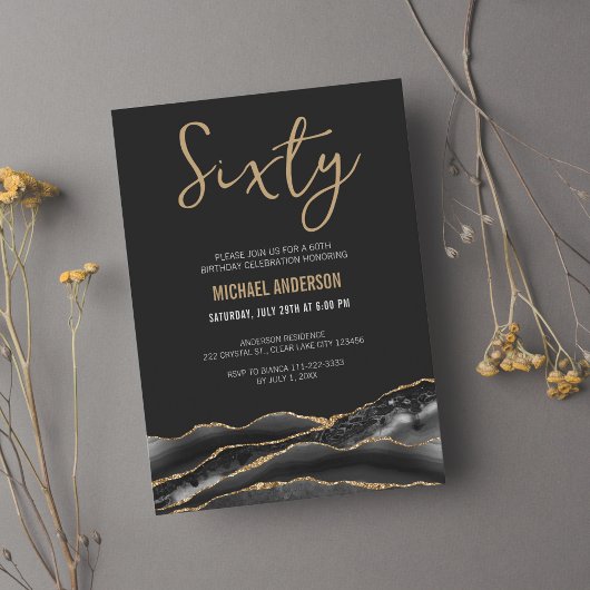 60 | Black Gold Agate Mannen 60th Birthday Kaart