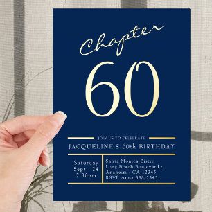 60 Blue 60th Birthday Party Gold Folie Uitnodiging