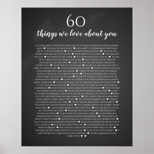 60 choses que nous aimons de vous tableau noir vin (Devant)