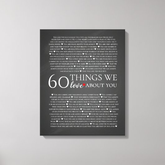 60 dingen waar we van houden, 70e verjaardag canvas afdruk (Voorkant)