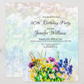 60 e verjaardag uitnodiging wilde bloemen (Voorkant / Achterkant)