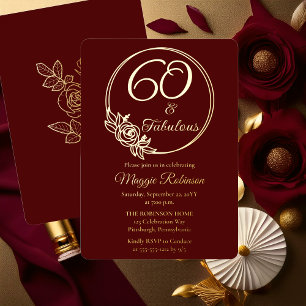 60 en Fabulous 60e Verjaardagsfeest Gestempeld Folie Uitnodiging