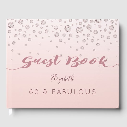 60 en Fabulous 60ste verjaardag roos gouden roze n Gastenboek (Voorkant)
