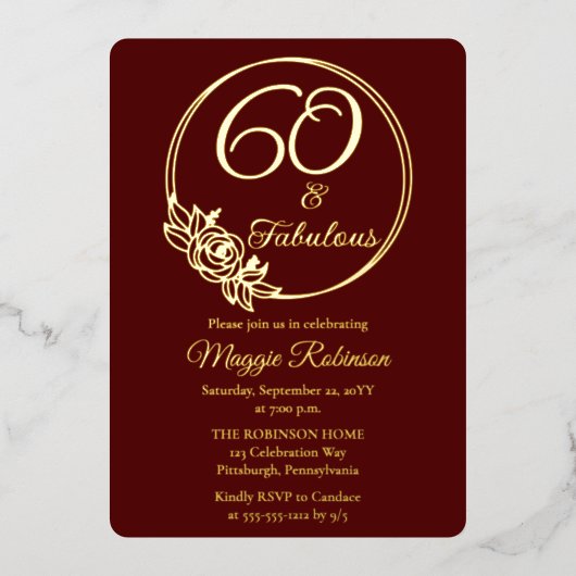 60 en Fabulous 60ste verjaardagsfeest gestempeld Folie Uitnodiging (Voorkant)