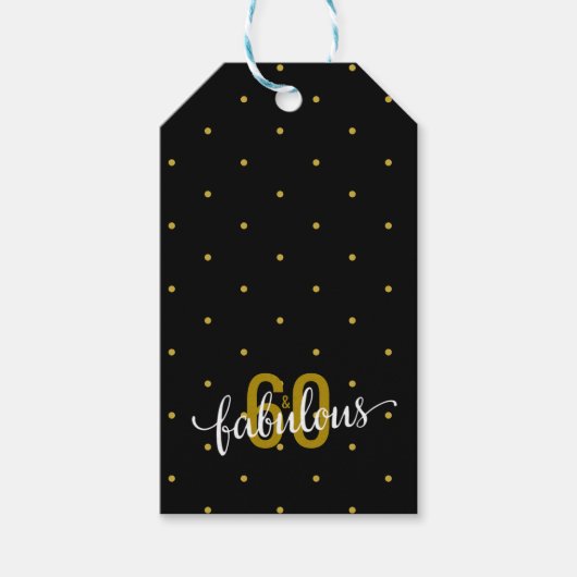 60 en Fabulous 60th Verjaardag Goud en Zwart Cadeaulabel (Voorkant)
