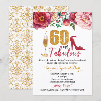 60. en Fabulous Birthday Invitation for Women Kaart