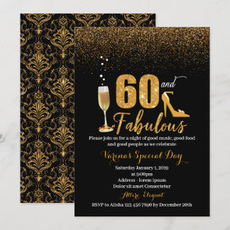 60. en Fabulous Birthday Invitation for Women Kaart