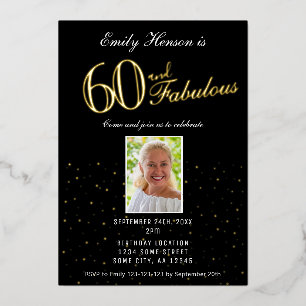 60 en Fabulous Black 60th Birthday Gold Folie Uitnodiging