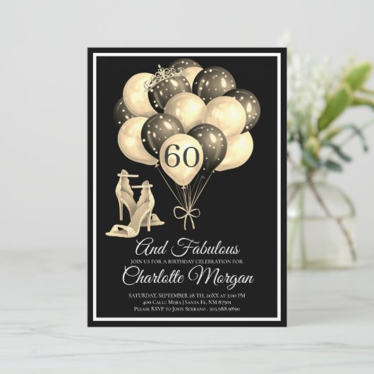 60 en Fabulous Black White, uitnodiging op hoog ni (Staand voorkant)