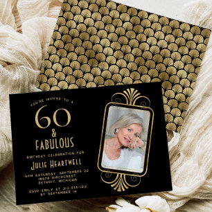 60 en Fabulous Deco Zwart 60ste Verjaardagsfeestje Kaart