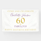 60 en Fabulous Elegant 60th Birthday Gold Paars Spandoek (Horizontaal)