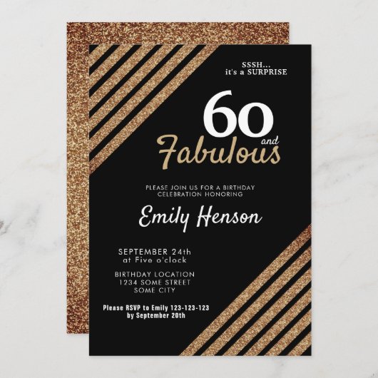 60 en Fabulous Elegant Gold Glitter 60e verjaardag Kaart (Voorkant / Achterkant)