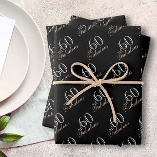 60 en Fabulous Elegant Zwart 60ste Verjaardag Inpakpapier Vel
