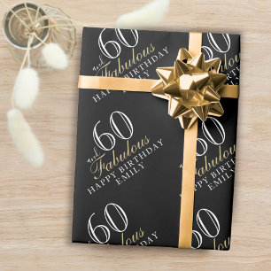 60 en Fabulous Elegante Zwarte 60e Verjaardag Cadeaupapier
