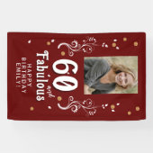 60 en Fabulous Foliage Red 60th Birthday Foto Spandoek (Horizontaal)