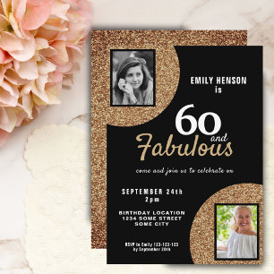 60 en Fabulous Gold Glitter 2 Foto 60e verjaardag Kaart