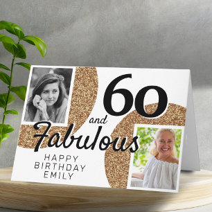 60 en Fabulous Gold Glitter 2 Foto 60e verjaardag Kaart