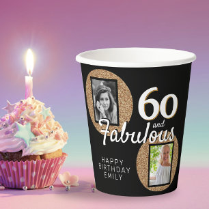 60 en Fabulous Gold Glitter 2 Foto 60e verjaardag Papieren Bekers