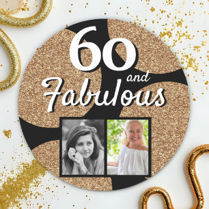60 en Fabulous Gold Glitter 2 Foto 60e verjaardag Ronde Sticker