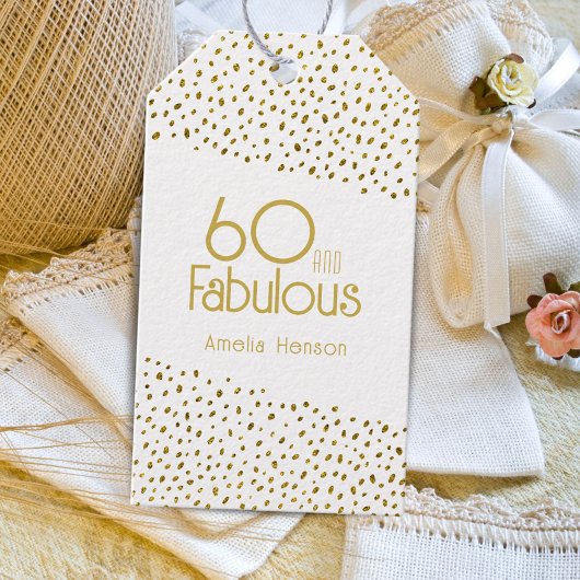 60 en Fabulous Gold Glitter 60th Birthday Cadeaulabel