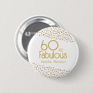 60 en Fabulous Gold Glitter 60th Birthday Ronde Button 5,7 Cm