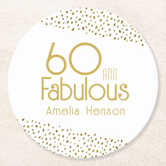 60 en Fabulous Gold Glitter 60th Birthday Ronde Kartonnen Onderzetter (Voorkant)