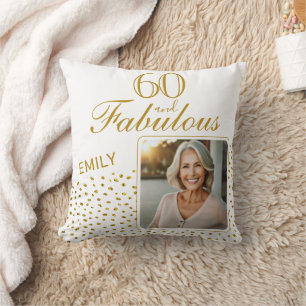 60 en Fabulous Gold Glitter Photo 60th Birthday Kussen