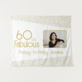 60 en Fabulous Gold Glitter Photo 60th Birthday Wandkleed (Voorkant (horizontaal))